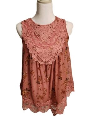 Self Esteem Size M Camisole Tank Pink Boho Y2K Lace Fairy Whimsy Floral Shirt